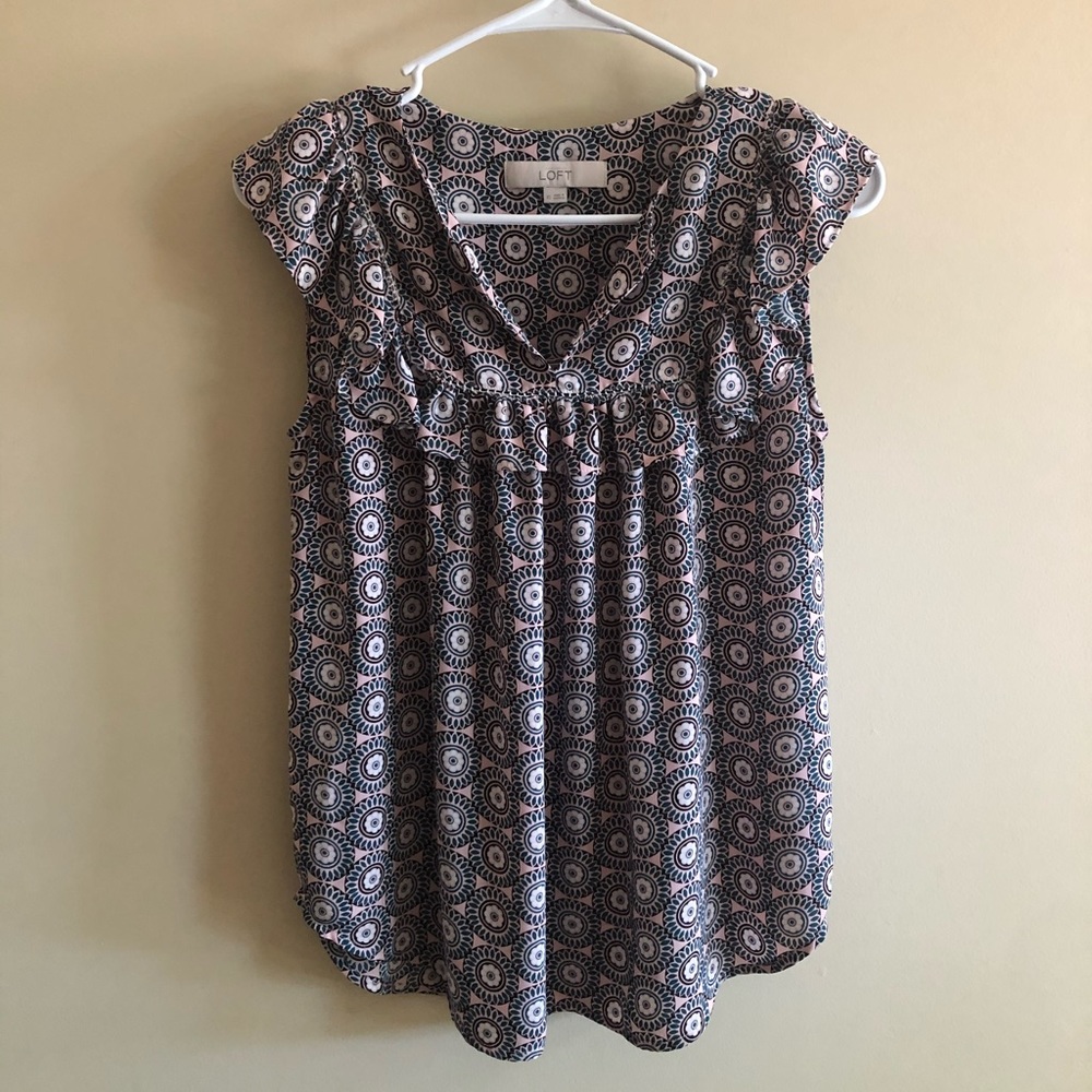 LOFT Cap Sleeve Geometric Blouse